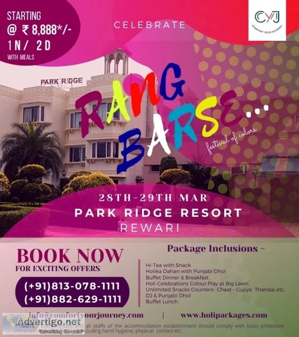 Holi Celebration Packages near Delhi  Park Ridge Resort Rewari