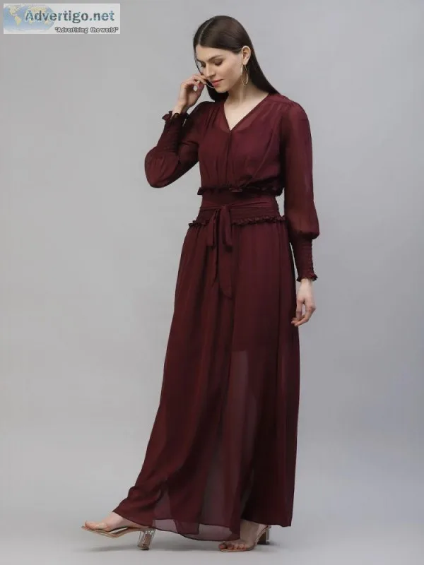 Athena Burgundy Maxi Dresses For Women