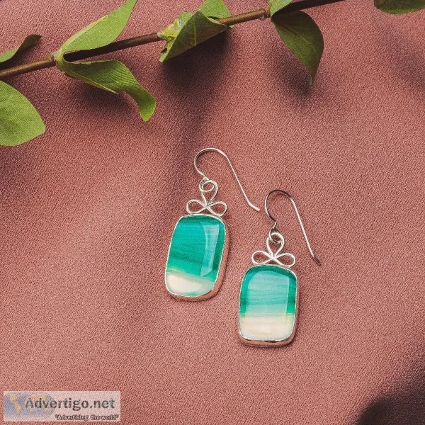 Striped Green Onyx Agate Gemstone Earrings