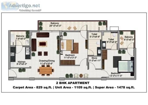 2BHK RESIDENTIAL FLAT FOR SALE IN GREEN LOTUS SAKSHAM