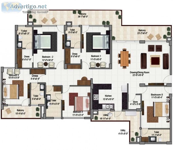 5BHK RESIDENTIAL APARTMENT FOR SALE IN GREEN LOTUS SAKSHAM