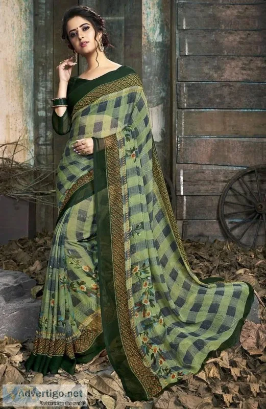 For an Elegant Look Buy Green Saree online from Mirraw