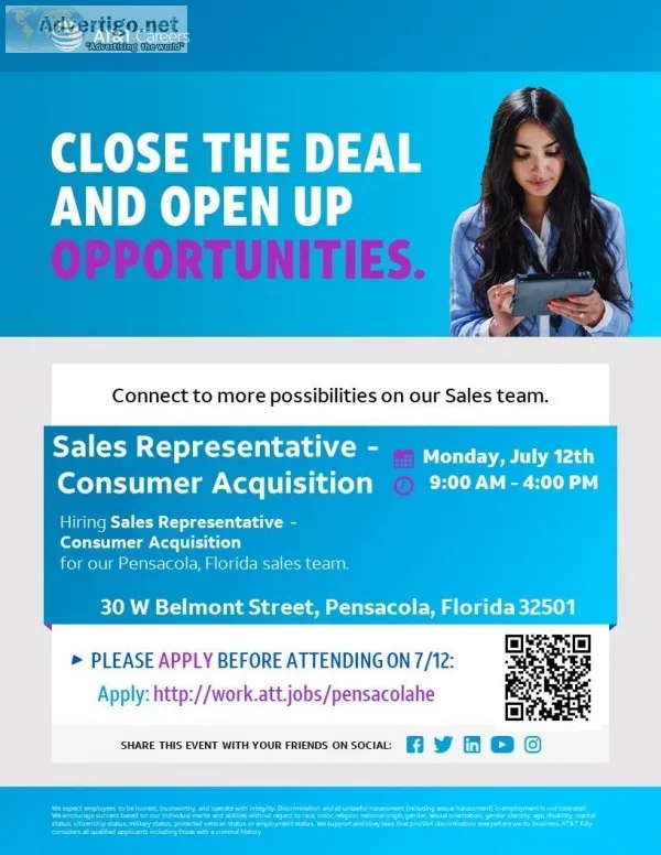 ATandT HIRING EVENT &ndash Sales Representatives &ndash Consumer