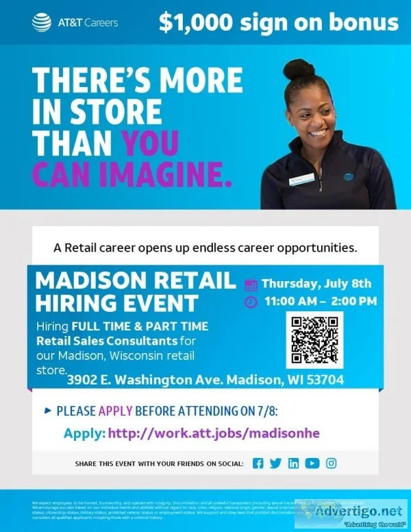 ATandT RETAIL HIRING EVENT - Madison WI