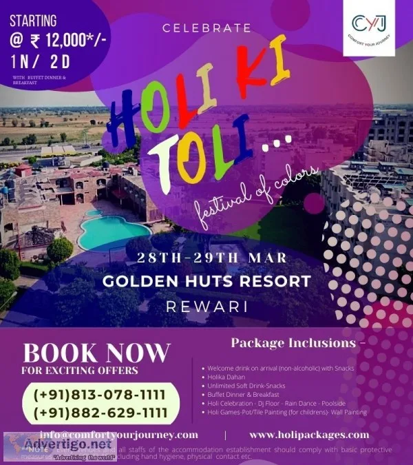 Best Holi Packages 2021  Golden Huts Resort Rewari