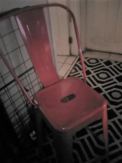 Tall Strong Light Red Metal Chair in Excellent Condition ONLY 25