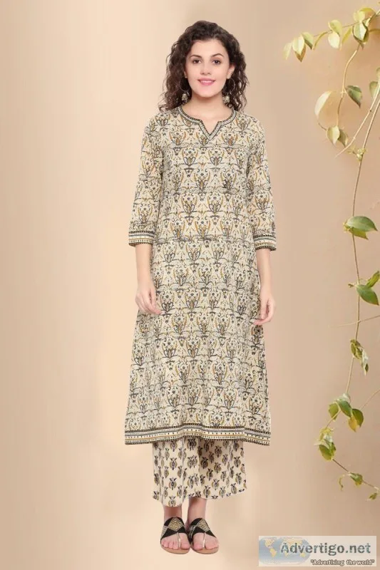 Harivallabhi Buti Cotton Block print Kurta - Rose Shree