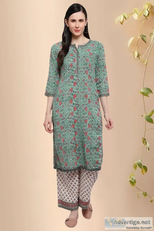 Padma Block Print Cotton Kurta - Rose Shree
