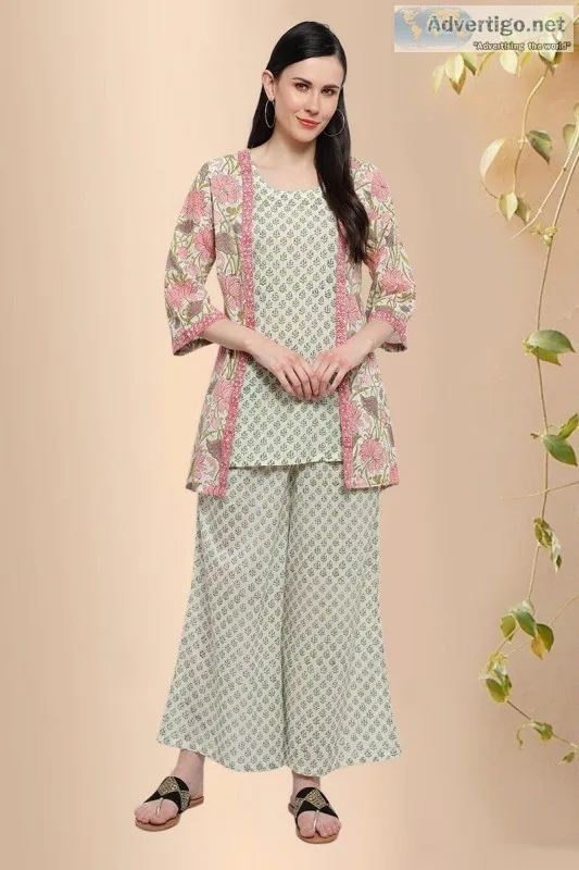 Shreya Cotton Block print Kimono - Rose Shree