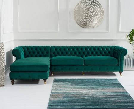 Francis Green Velvet L Shape Chaise Sofa  Living Room Furniture