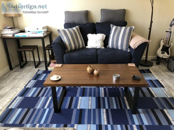 Navy Blue Loveseat Multi-Blue Striped Rug
