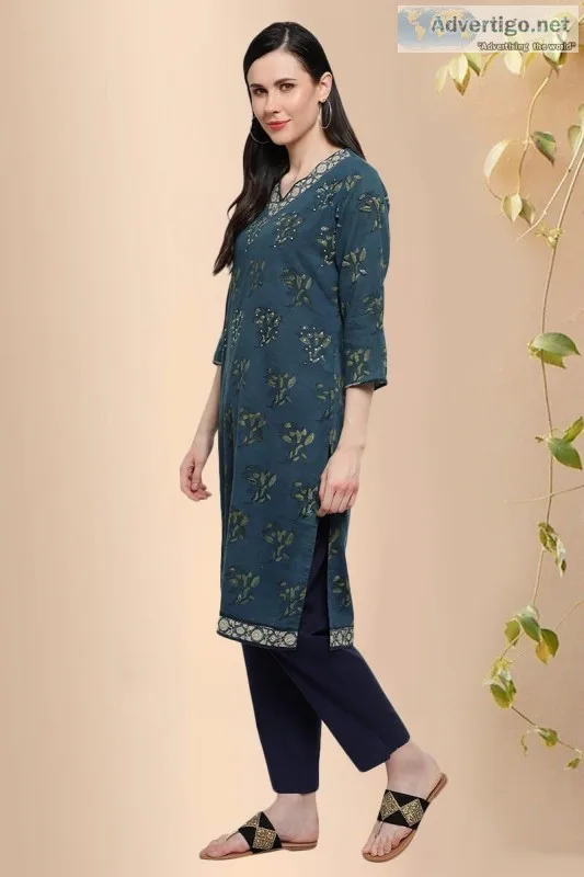 Vagmi Straight Cotton Kurta- Rose Shree