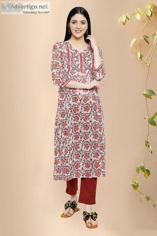 Sophia Block Print Stylish Kurta - Rose Shree