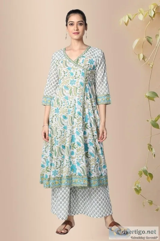 Shreya V-Neck Angrakha Kurta- Rose Shree
