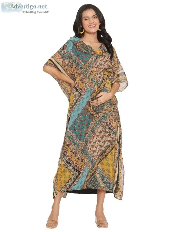 Tie-Waist Maternity and Nursing Maxi Kaftan