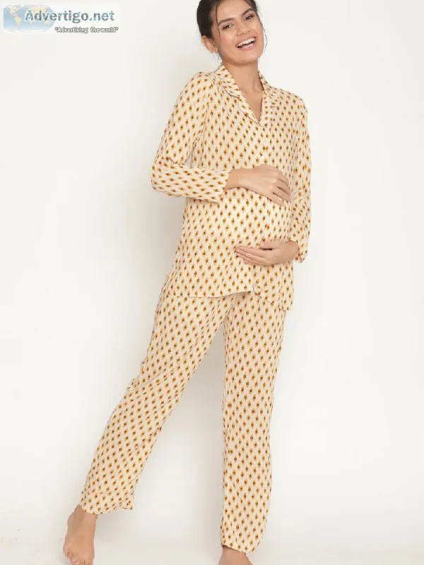 100% Cotton Button-Down Soft MaternityNursing Pajamas Sets