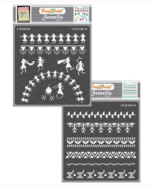 CrafTreat Warli border design stencil