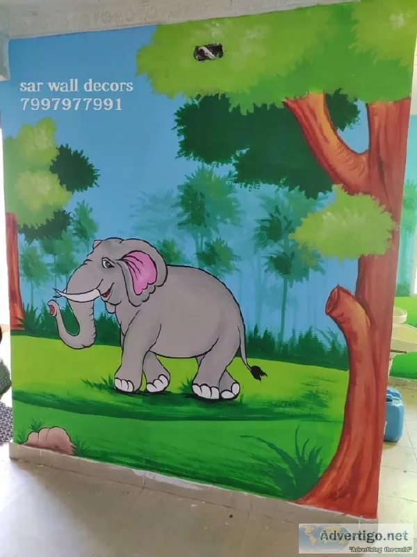 kids kindergarten and animal wall art painting