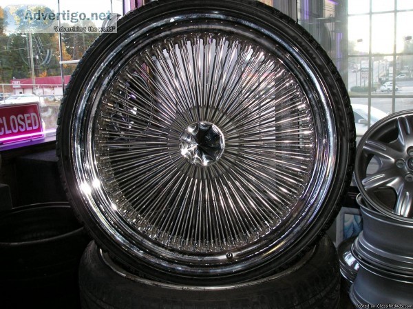 4 22 inch 100 spoke wire wheels and tires