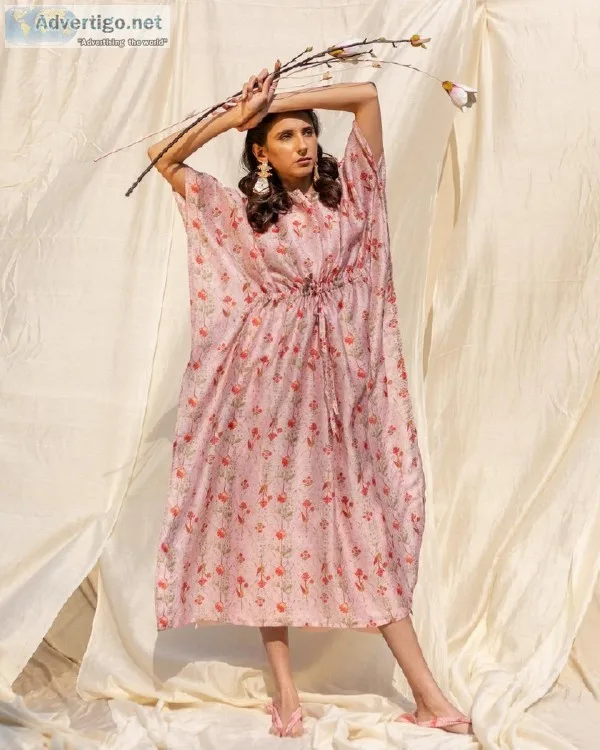 Best Pink Cotton Floral Printed Kaftan