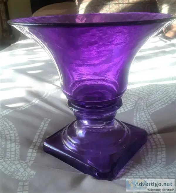 100% Recycled Glass Purple Footed Round Vase  Bowl