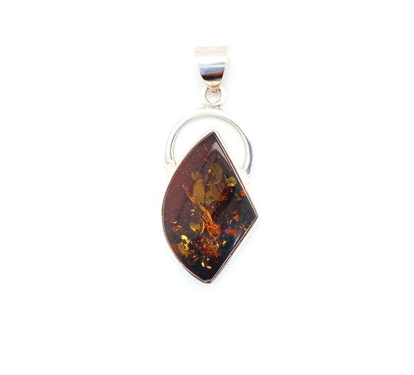 SILVER COGNAC AMBER PENDANT