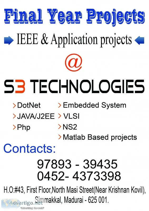 Best ieee project center in madurai