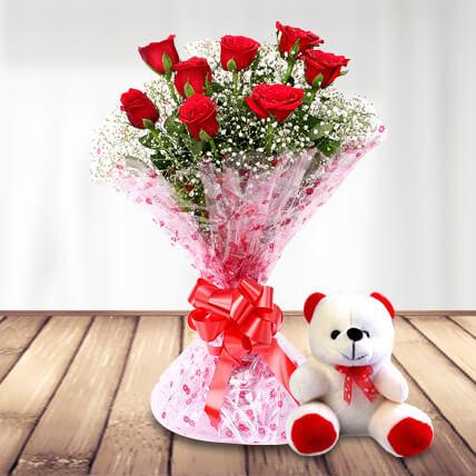 Flowers with Teddy Bear  Send Teddy with Flowers Online Delivery