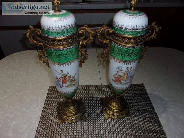 Vintage Porcelain-gilt Bronze urns sign Carl Larsen