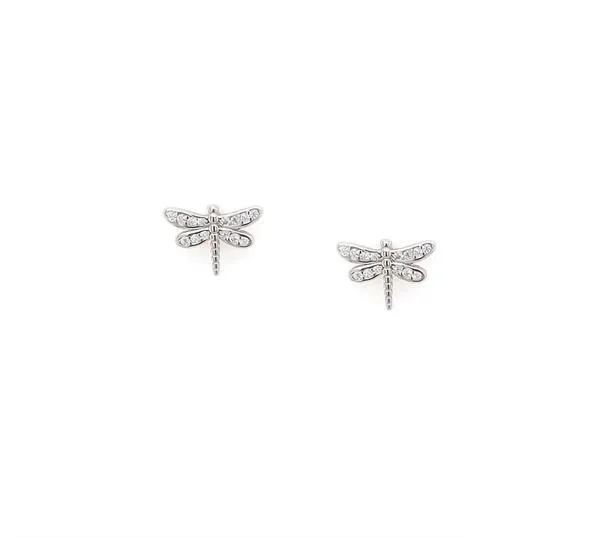SILVER PAV&Eacute DRAGONFLY STUDS