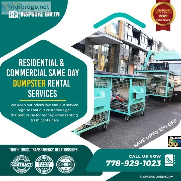 Residential and Commercial Same Day Dumpster Rental Services