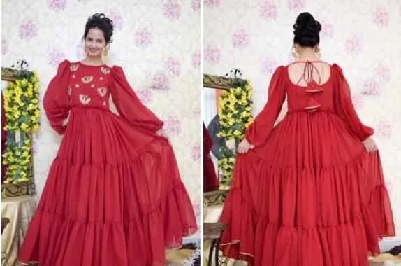 Buy Maroon Embroidered Massive Flare Dress