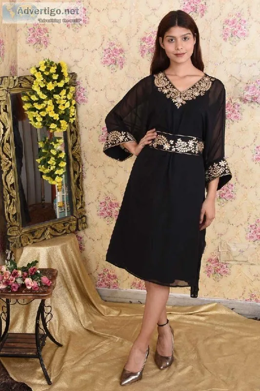 Buy Hand Embroidered Black Kaftan Online