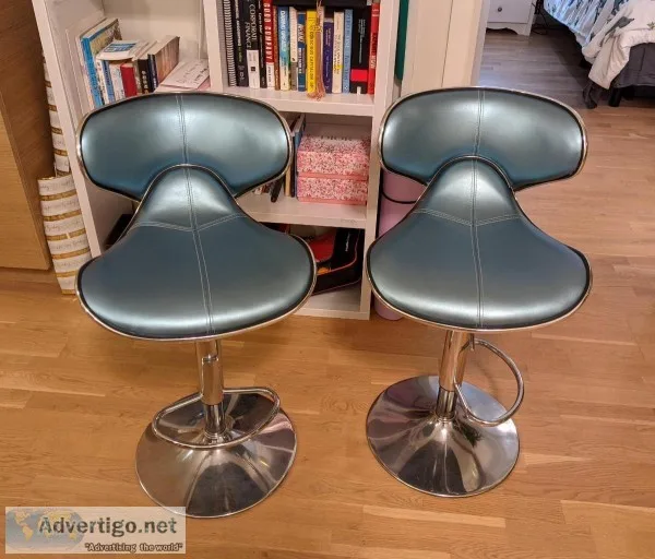 2 blue bar stools  tall kitchen chairs