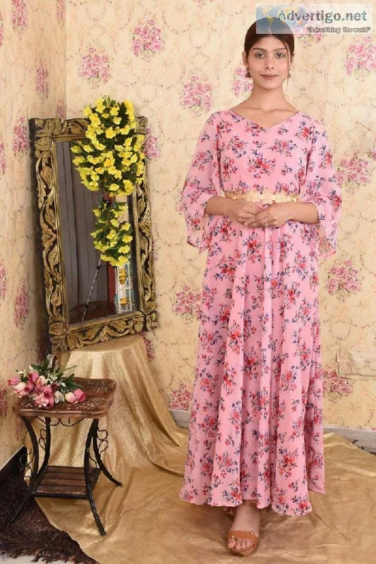 Shop Pink Printed Georgette Anarkali Online