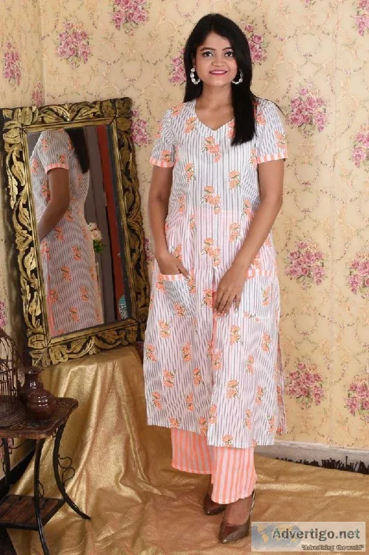 Shop White Front Slit Kurta Pants Set Online