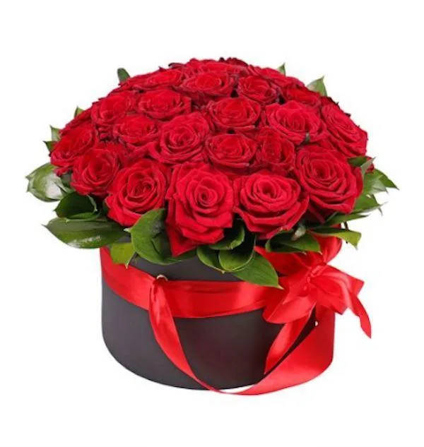 Red Roses with Greenery Box