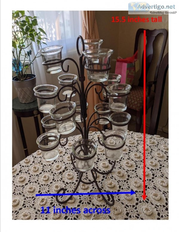 Black Scrolled metal glass tea light candle holder
