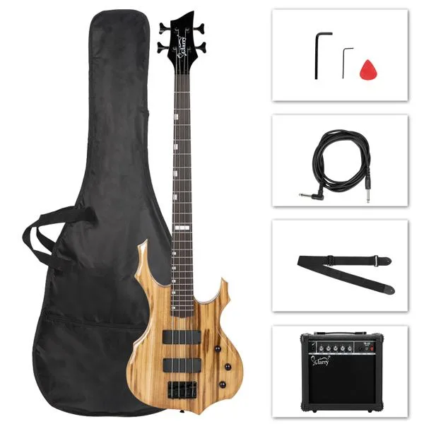 Glarry 4 String Burning Fire H-H Pickup Electric Bass Guitar wit