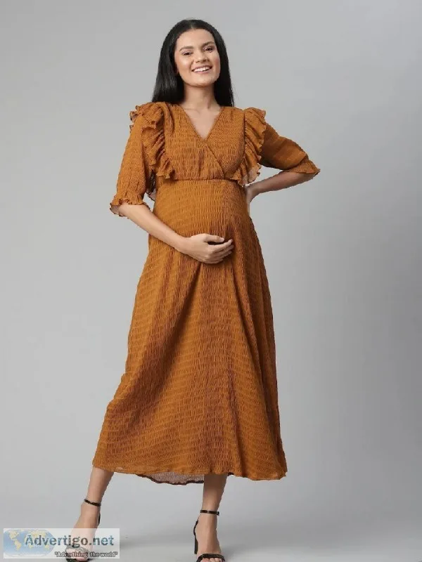 Pleated Ruffle Maternity and Nursing Dress