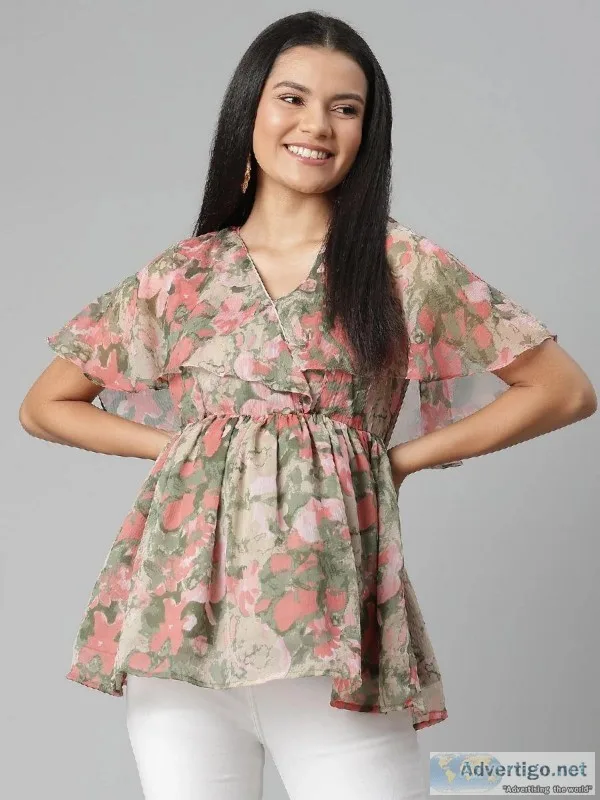 Crossover Maternity Top With Cape Detail - Splash Print