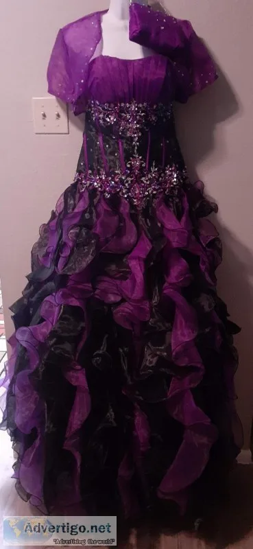 Purple and Black Ruffle Designer Dress