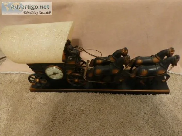 Vintage RARE Bronze Covered Wagon Lighted Electric Mantel Clock