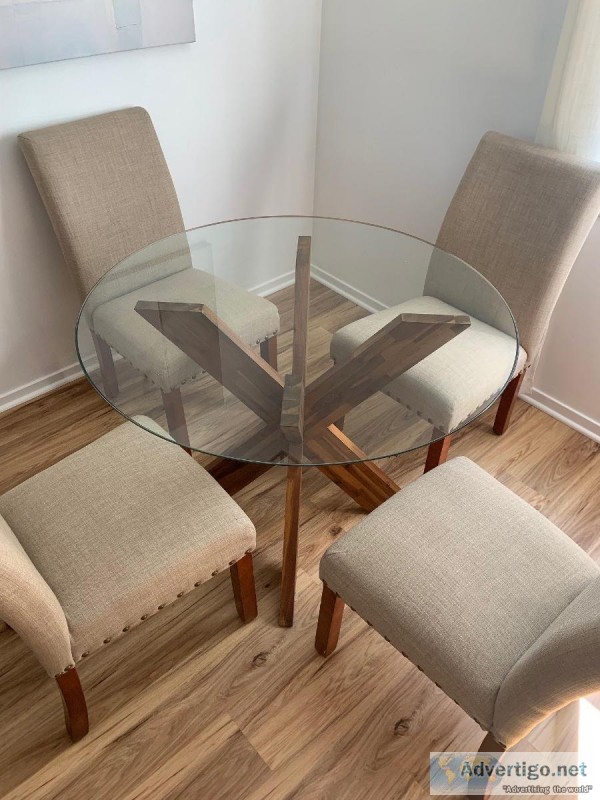 Dining Table and Four Tan Chairs