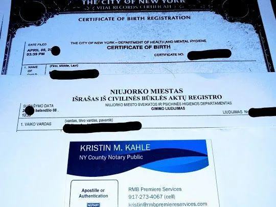 NYC BIRTH CERTIFICATE APOSTILLE TRANSLATIONS (30 Languages Avail