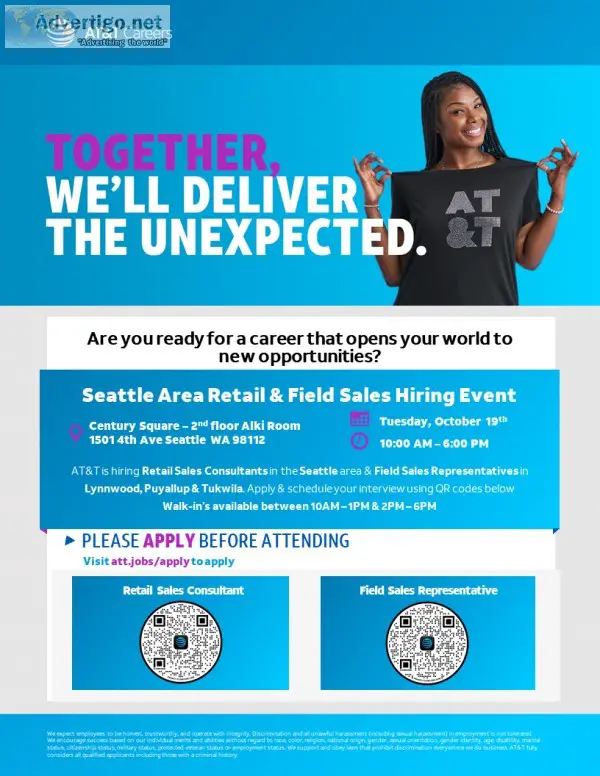 HIRING EVENT Field Sales Representative - Seattle WA