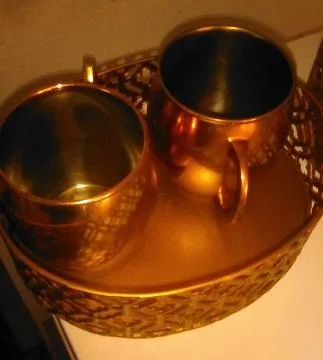 2 Copper Cups With Copper Tray (Top Condition) JUST 8