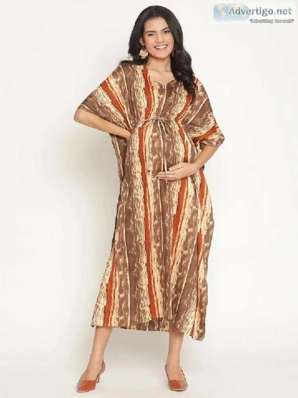 Tie-waist Casual Maternity and Nursing Kaftan Dress
