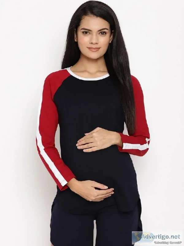 Long Sleeve Maternity T-shirt - Crew Neck - Black