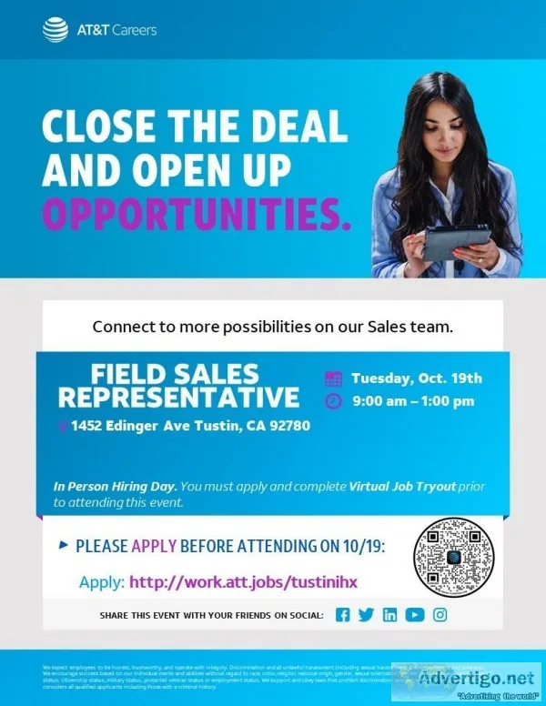 HIRING EVENT Field Sales Representative - Tustin CA